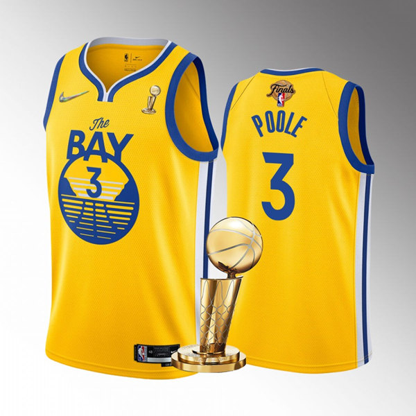 Men's Golden State Warriors #3 Jordan Poole Gold 2022 NBA Finals Champions Stitched Jersey->golden state warriors->NBA Jersey