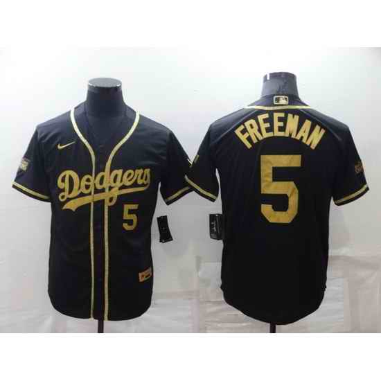 Men Los Angeles Dodgers #5 Freddie Freeman Black Gold Cool Base Stitched Baseball jersey->los angeles angels->MLB Jersey