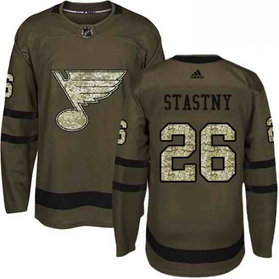 Mens Adidas St Louis Blues #26 Paul Stastny Premier Green Salute to Service NHL Jersey->st.louis blues->NHL Jersey