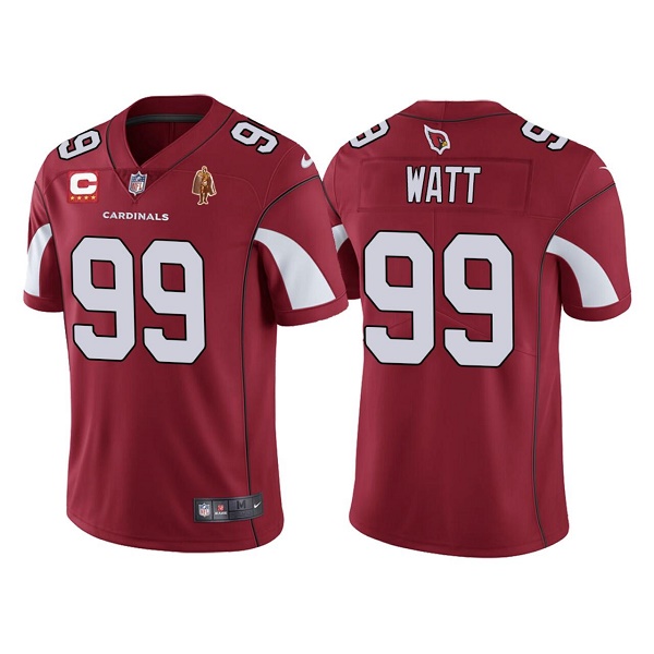 Men's Arizona Cardinals #99 J.J. Watt Red With C Patch & Walter Payton Patch Limited Stitched Jersey->washington commanders->NFL Jersey