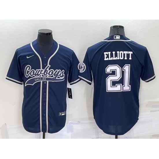 Men Dallas Cowboys #21 Ezekiel Elliott Navy Cool Base Stitched Baseball Jersey->dallas cowboys->NFL Jersey