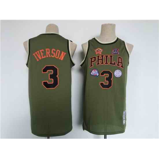 Men Philadelphia 76ers #3 Allen Iverson Olive Throwback Basketball Jersey->cleveland cavaliers->NBA Jersey
