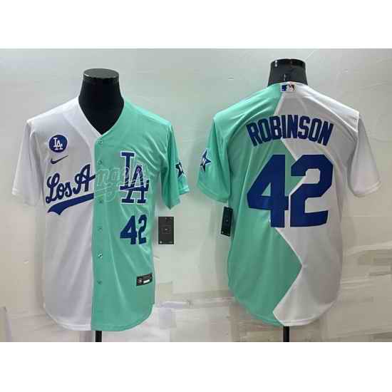 Men Los Angeles Dodgers #42 Jackie Robinson 2022 All Star White Green Cool Base Stitched Jersey->los angeles dodgers->MLB Jersey