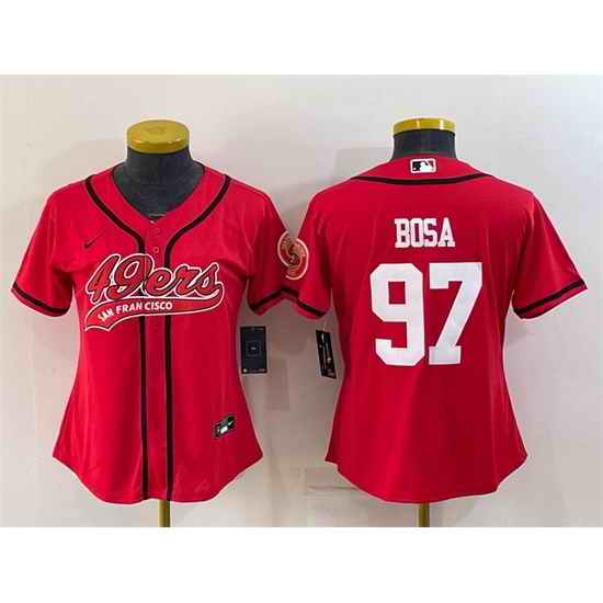 Women San Francisco 49ers #97 Nick Bosa Red With Patch Cool Base Stitched Baseball Jersey->women nfl jersey->Women Jersey