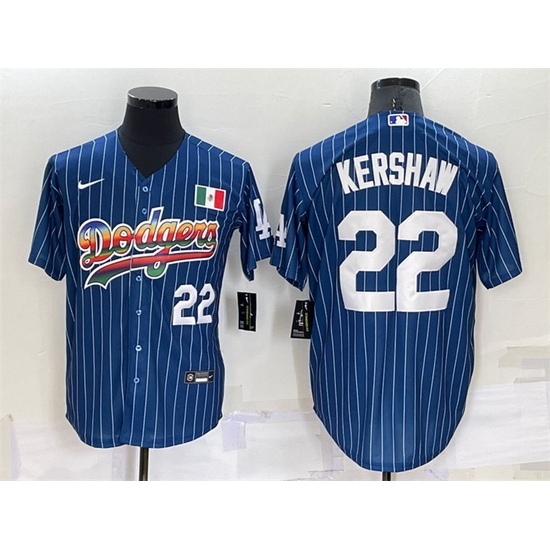 Men Los Angeles Dodgers #22 Clayton Kershaw Navy Mexico Rainbow Cool Base Stitched Baseball Jersey->los angeles dodgers->MLB Jersey