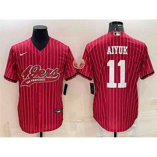 Men San Francisco 49ers #11 Brandon Aiyuk Red With Patch Cool Base Stitched Baseball Jersey->san francisco 49ers->NFL Jersey
