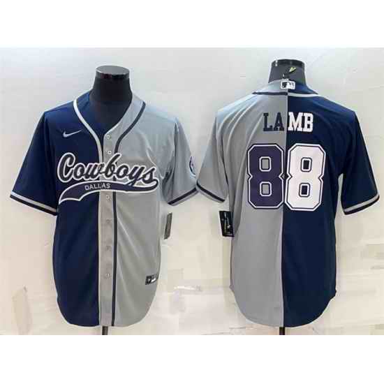 Men Dallas Cowboys #88 CeeDee Lamb Navy Grey Split With Patch Cool Base Stitched Baseball Jersey->kansas city chiefs->NFL Jersey