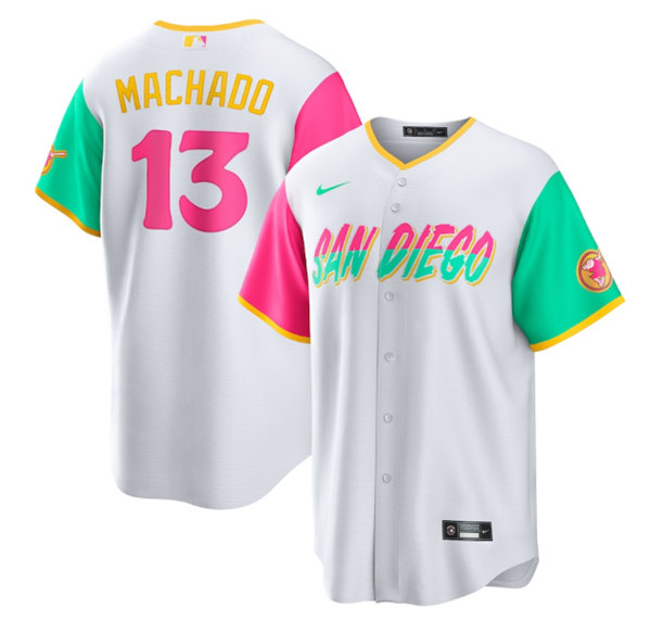 Men's San Diego Padres #13 Manny Machado White 2022 City Connect Cool Base Stitched Jersey->san diego padres->MLB Jersey