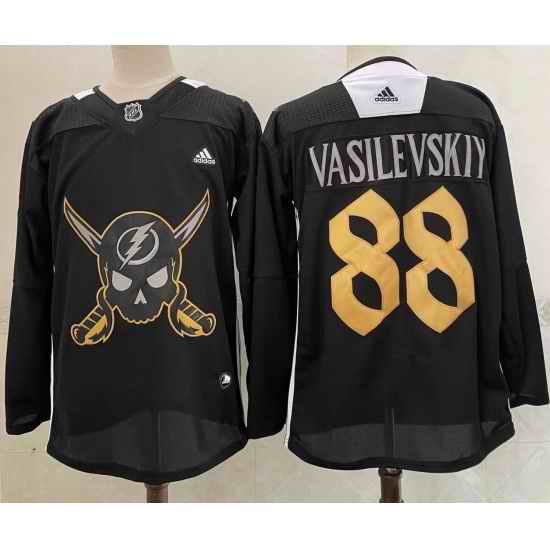 Men's Tampa Bay Lightning #88 Andrei Vasilevskiy Black Pirate Themed Warmup Authentic Jersey->tampa bay lightning->NHL Jersey