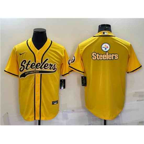 Men Pittsburgh Steelers Yellow Team Big Logo With Patch Cool Base Stitched Baseball Jersey->philadelphia eagles->NFL Jersey