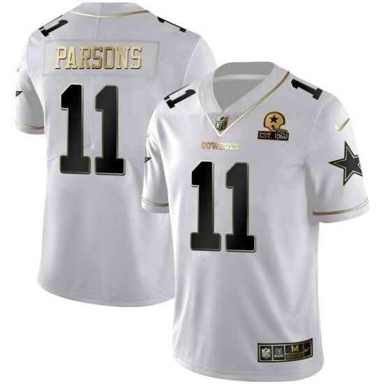 Men Dallas Cowboys #11 Micah Parsons White Golden Edition With 1960 Patch Limited Stitched Jersey->dallas cowboys->NFL Jersey