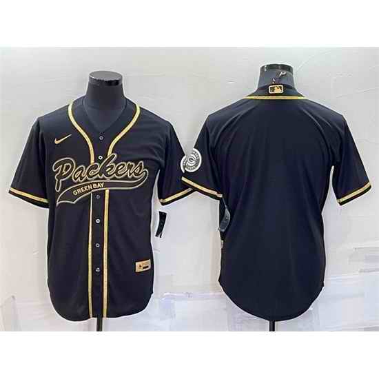 Men Green Bay Packers Blank Black Gold With Patch Cool Base Stitched Baseball Jersey->denver broncos->NFL Jersey
