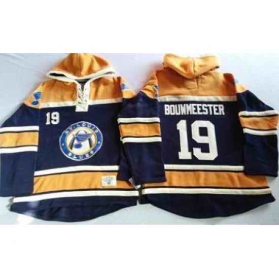 St. Louis Blues #19 Jay Bouwmeester Navy Blue Gold Sawyer Hooded Sweatshirt Stitched Jersey->st.louis blues->NHL Jersey