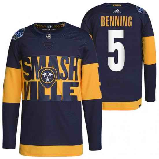 Men Nashville Predators #5 Matt Benning 2022 Navy Stadium Series Breakaway Player Stitched Jersey->nba shorts->NBA Jersey