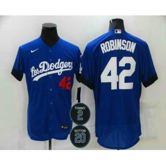 Men Los Angeles Dodgers 42 Jackie Robinson Blue #2 20 Patch City Connect Flex Base Stitched Jersey->los angeles dodgers->MLB Jersey