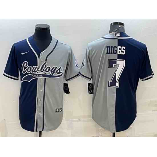 Men Dallas Cowboys #7 Trevon Diggs Navy Grey Split With Patch Cool Base Stitched Baseball Jersey->dallas cowboys->NFL Jersey