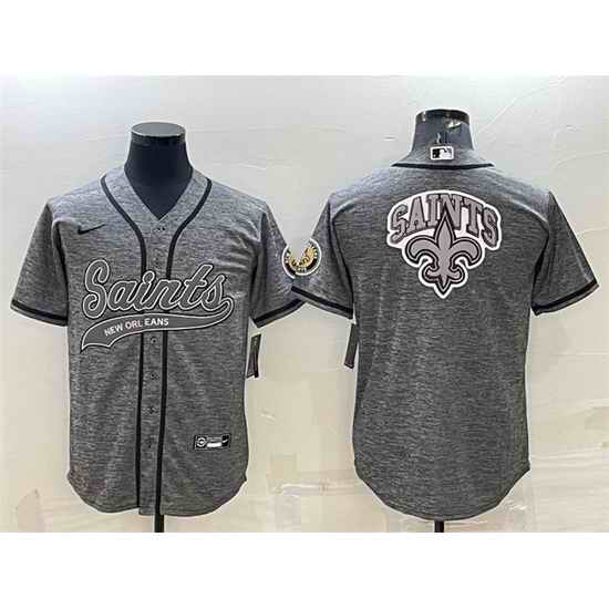 Men New Orleans Saints Grey Team Big Logo With Patch Cool Base Stitched Baseball Jersey->new orleans saints->NFL Jersey