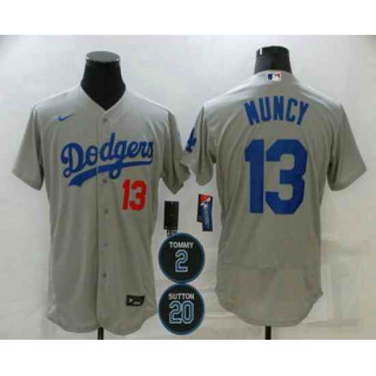 Men Los Angeles Dodgers 13 Max Muncy Grey #2 20 Patch Stitched MLB Flex Base Nike Jersey->los angeles dodgers->MLB Jersey