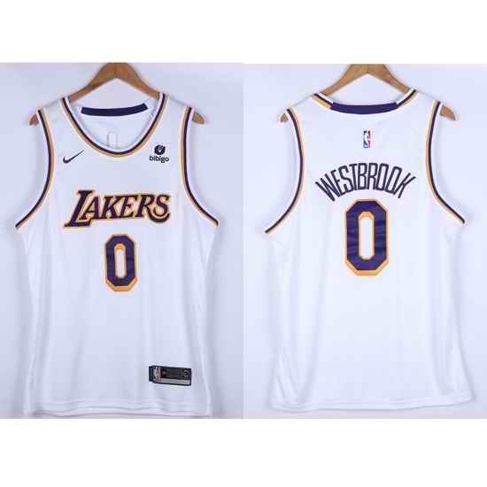 Men Los Angeles Lakers Russell Westbrook #0 White 75th Anniversary White Nike Stitched Jersey->los angeles lakers->NBA Jersey