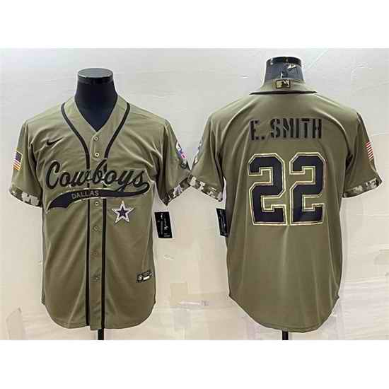 Men Dallas Cowboys #22 Emmitt Smith 2022 Olive Salute To Service Cool Base Stitched Baseball Jersey->dallas cowboys->NFL Jersey