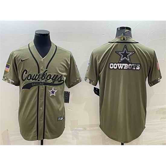 Men Dallas Cowboys Olive Salute To Service Team Big Logo Cool Base Stitched Baseball Jersey->denver broncos->NFL Jersey