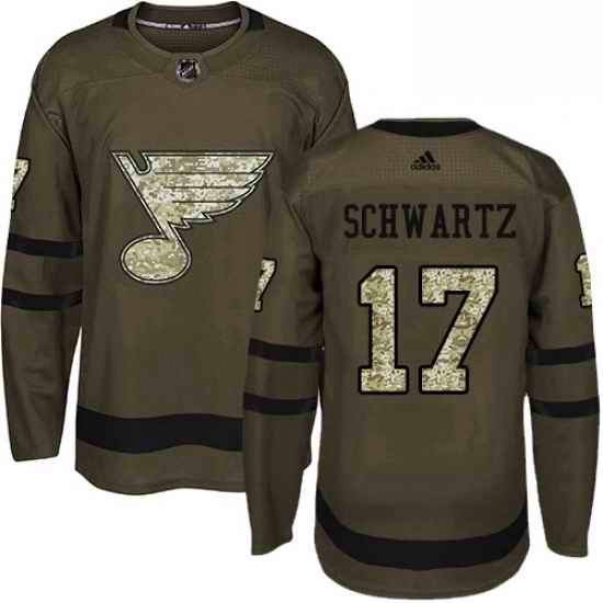 Mens Adidas St Louis Blues #17 Jaden Schwartz Premier Green Salute to Service NHL Jersey->st.louis blues->NHL Jersey