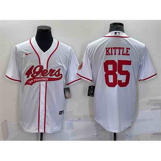 Men San Francisco 49ers #85 George Kittle White With Patch Cool Base Stitched Baseball Jersey->san francisco 49ers->NFL Jersey