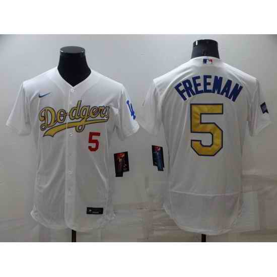 Men Los Angeles Dodgers #5 Freddie Freeman White Gold Flex Base Stitched jersey->los angeles dodgers->MLB Jersey