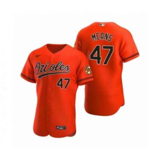 Men's Baltimore Orioles #47 John Means Nike Orange Authentic 2020 Alternate Jersey->youth mlb jersey->Youth Jersey