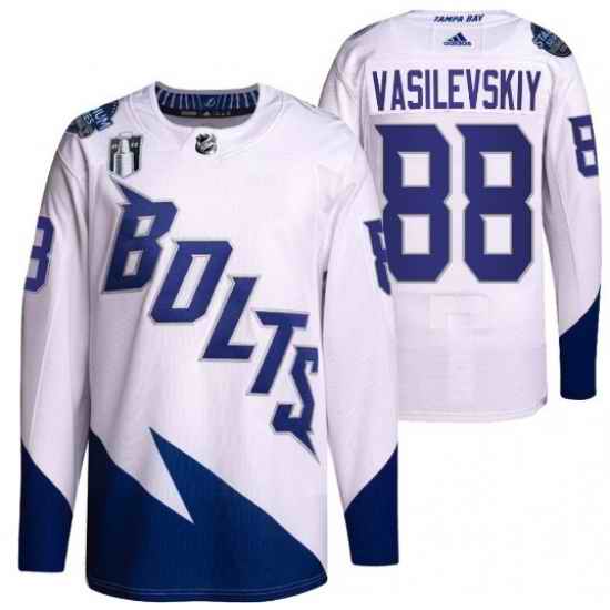 Men Tampa Bay Lightning #88 Andrei Vasilevskiy 2022 White Stanley Cup Final Patch Stitched Jersey->tampa bay lightning->NHL Jersey