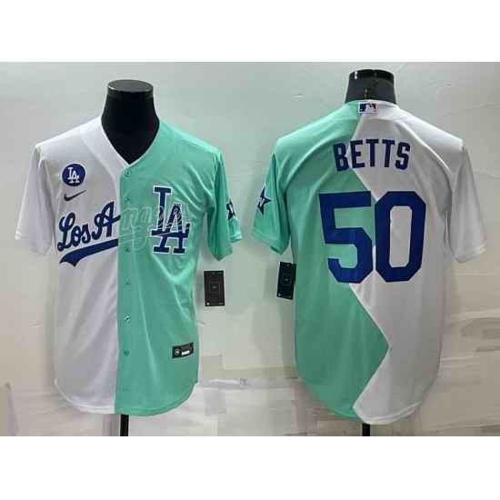 Men Los Angeles Dodgers #50 Mookie Betts 2022 All Star White  Green Cool Base Stitched Baseball Jersey->los angeles dodgers->MLB Jersey