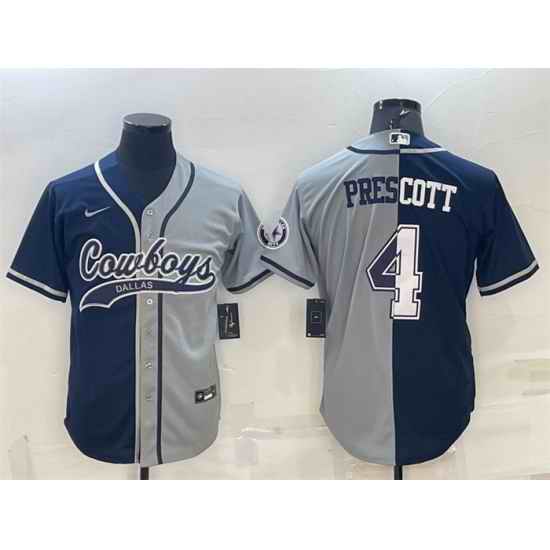 Men Dallas Cowboys #4 Dak Prescott Navy Grey Split With Patch Cool Base Stitched Baseball Jersey->dallas cowboys->NFL Jersey