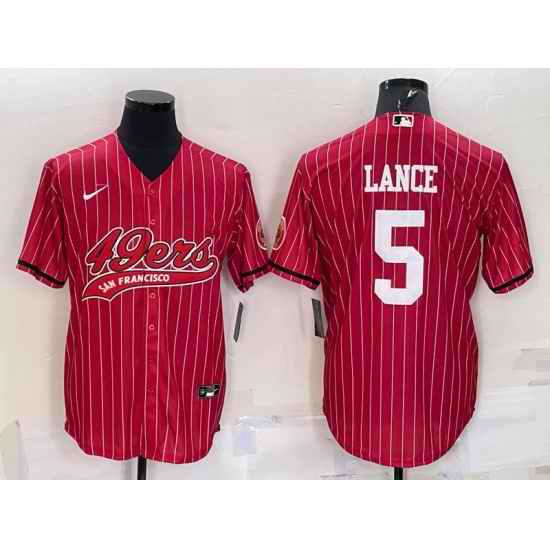 Men San Francisco 49ers #5 Trey Lance Red With Patch Cool Base Stitched Baseball Jersey->pittsburgh steelers->NFL Jersey