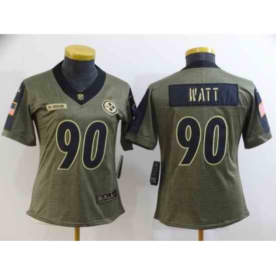 Women's Pittsburgh Steelers #90 T. J. Watt Nike Olive 2021 Salute To Service Limited Player Jersey->women nfl jersey->Women Jersey
