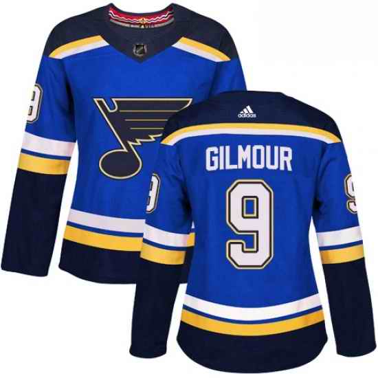 Womens Adidas St Louis Blues #9 Doug Gilmour Premier Royal Blue Home NHL Jersey->women nhl jersey->Women Jersey