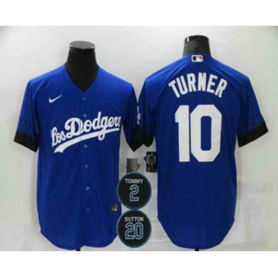 Men Los Angeles Dodgers 10 Justin Turner Blue #2 20 Patch City Connect Cool Base Stitched Jersey->los angeles dodgers->MLB Jersey