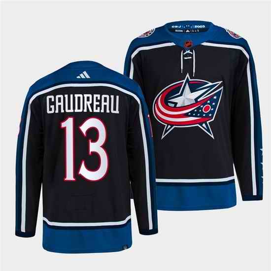 Men Columbus Blue Jackets #13 Johnny Gaudreau Navy 2022 Reverse Retro Stitched Jersey->buffalo sabres->NHL Jersey