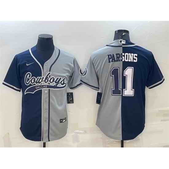 Men Dallas Cowboys #11 Micah Parsons Navy Grey Split With Patch Cool Base Stitched Baseball Jersey->kansas city chiefs->NFL Jersey