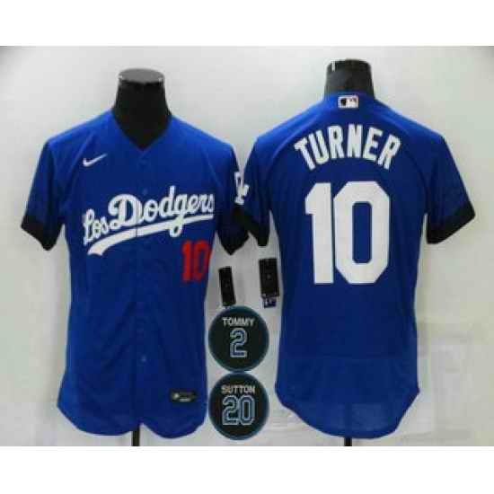 Men Los Angeles Dodgers 10 Justin Turner Blue #2 20 Patch City Connect Flex Base Stitched Jersey->los angeles dodgers->MLB Jersey