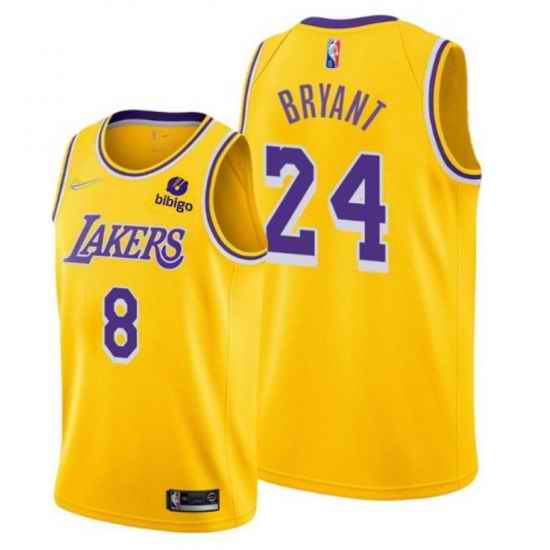 Men Los Angeles Lakers Front #8 Back 24 Kobe Bryant Bibigo Yellow Stitched Basketball Jersey->los angeles lakers->NBA Jersey