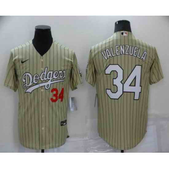 Men's Los Angeles Dodgers #34 Fernando Valenzuela Cream Pinstripe Stitched MLB Cool Base Nike Jersey->los angeles dodgers->MLB Jersey