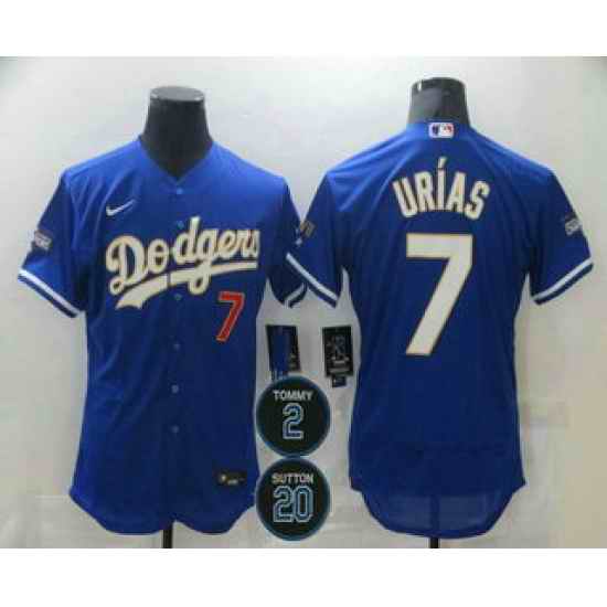 Men Los Angeles Dodgers 7 Julio Urias Blue Gold #2 20 Patch Stitched MLB Flex Base Nike Jersey->los angeles dodgers->MLB Jersey