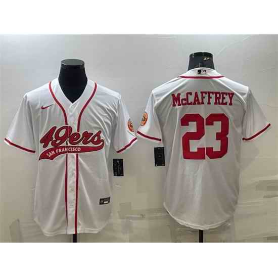 Men San Francisco 49ers #23 Christian McCaffrey White With Patch Cool Base Stitched Baseball Jersey->san francisco 49ers->NFL Jersey