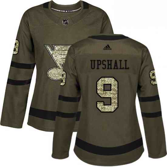 Womens Adidas St Louis Blues #9 Scottie Upshall Authentic Green Salute to Service NHL Jersey->women nhl jersey->Women Jersey