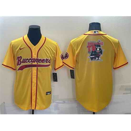 Men Tampa Bay Buccaneers Yellow Team Big Logo With Patch Cool Base Stitched Baseball Jersey->philadelphia eagles->NFL Jersey