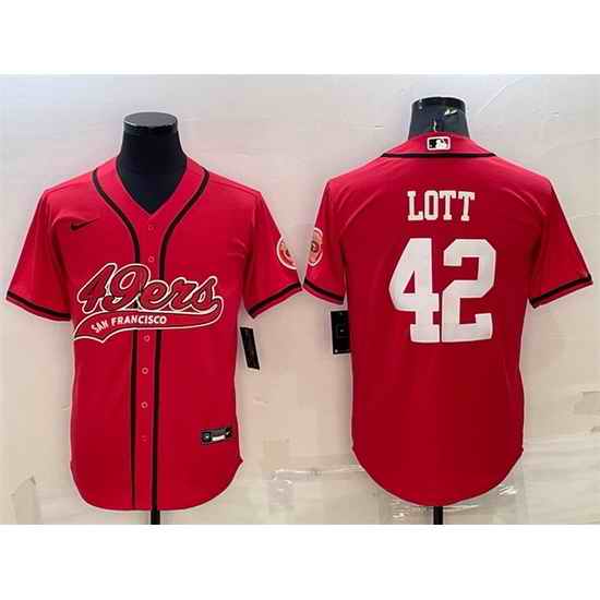Men San Francisco 49ers #42 Ronnie Lott Red With Patch Cool Base Stitched Baseball JerseyS->san francisco 49ers->NFL Jersey