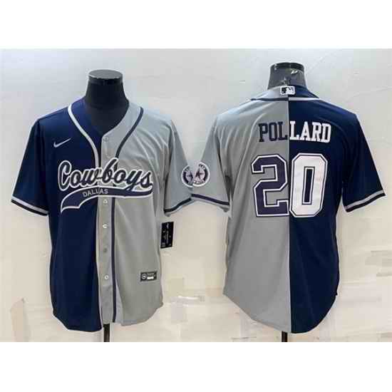 Men Dallas Cowboys #20 Tony Pollard Navy Grey Split With Patch Cool Base Stitched Baseball Jersey->las vegas raiders->NFL Jersey