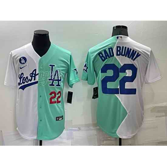 Men Los Angeles Dodgers #22 Bad Bunny 2022 All Star White Green Cool Base Jersey->los angeles dodgers->MLB Jersey