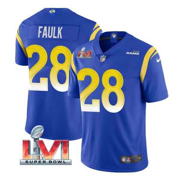 Nike Rams #28 Marshall Faulk Royal 2022 Super Bowl LVI Vapor Limited Jersey->los angeles rams->NFL Jersey