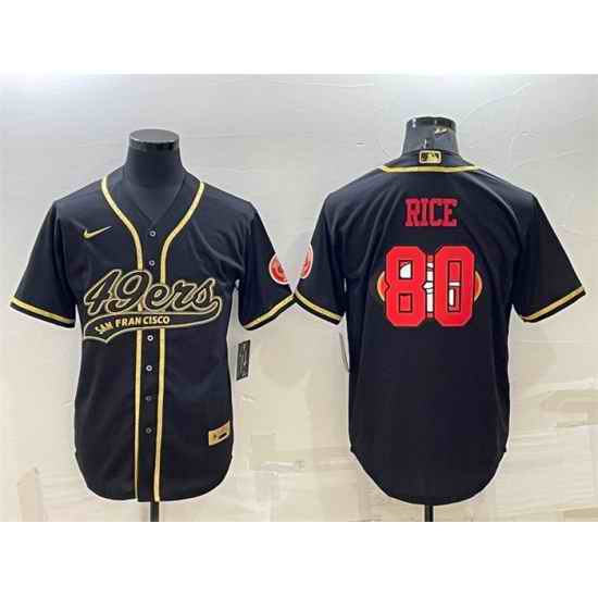 Men San Francisco 49ers #80 Jerry Rice Black Gold Team Big Logo With Patch Cool Base Stitched Baseball Jersey->san francisco 49ers->NFL Jersey
